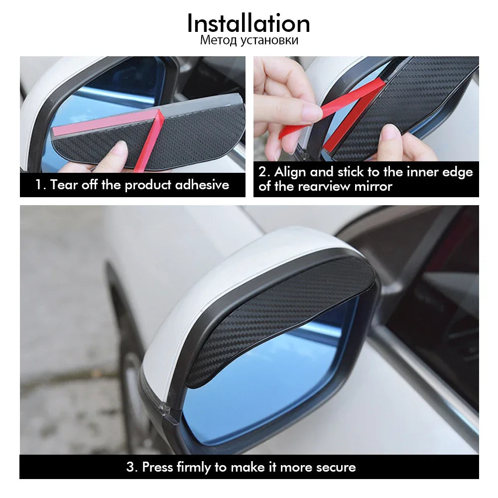 2PCS Carbon Fibre Rear-view Mirror Rain Eyebrow